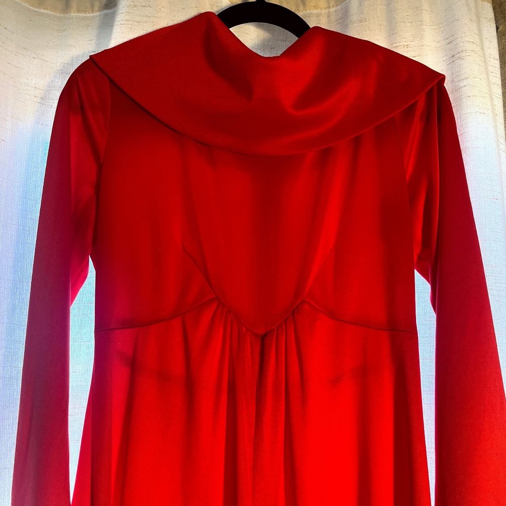 Vintage Late 60s/Early 70s Tomato Red High Neck Maxi Cocktail Dress - Picture 3 of 7